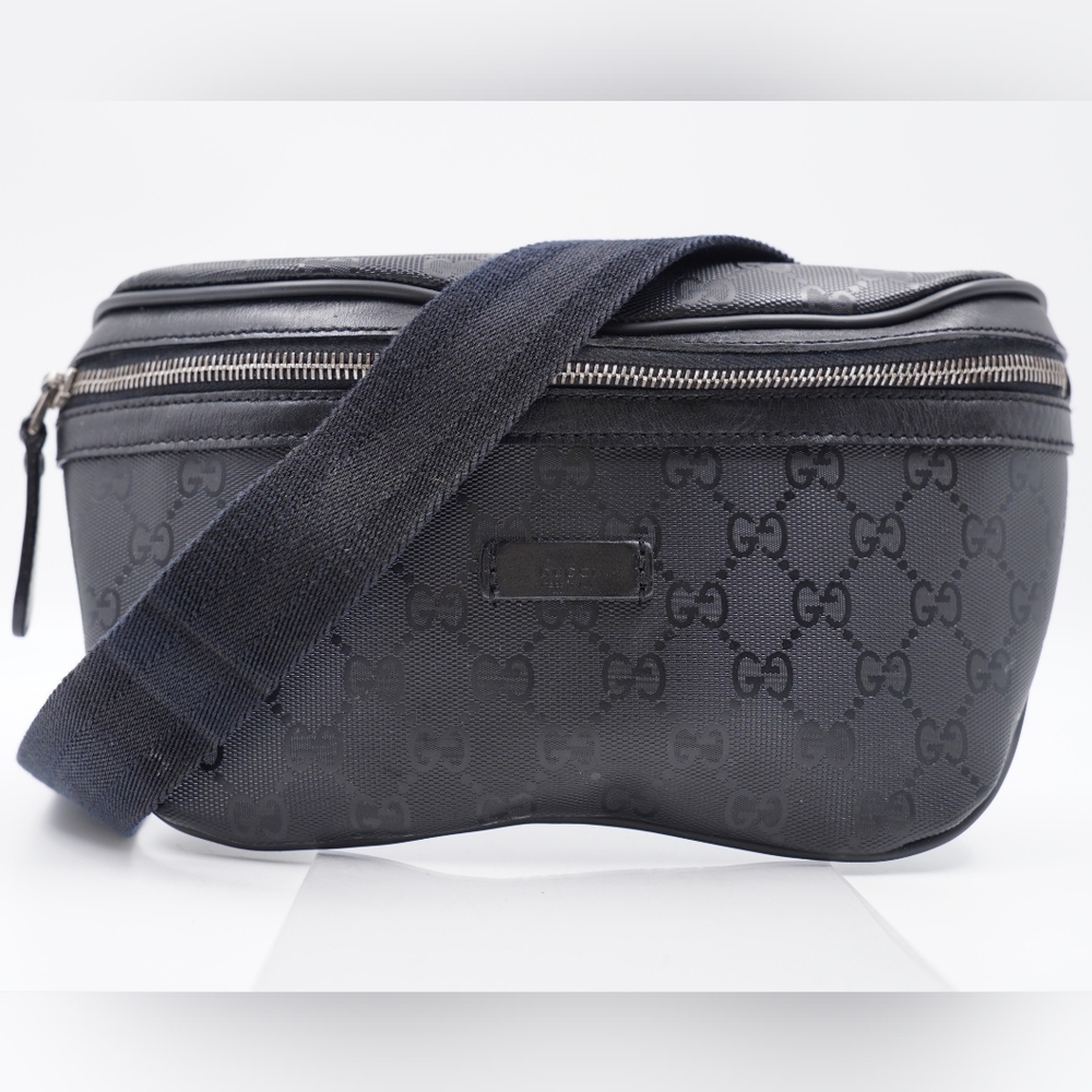 Gucci Black Monogram Belt Bag with Canvas Strap